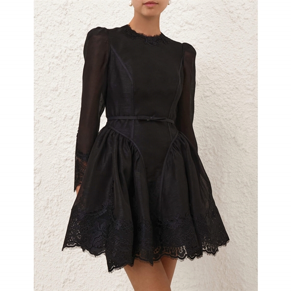 Zimmermann Hypnotic Lace Trim Mini Kjole, Black